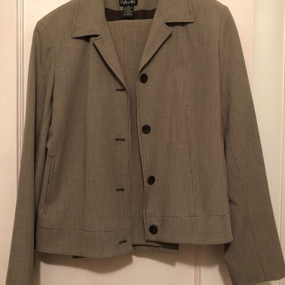 2 piece button down pants suit.
